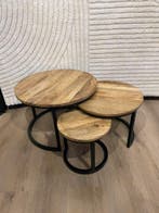 Ronde salontafelset - Bruin Mangohout (verzending mogelijk!), Huis en Inrichting, Tafels | Salontafels, Overige houtsoorten, 50 tot 100 cm