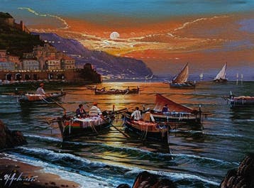 Mario Galanti (XX) - Tramonto in costiera amalfitana, Antiek en Kunst