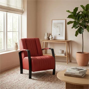 Leren fauteuil Glamour - Toledo Siegelstein (rood), Nieuw, Ophalen of Verzenden, 50 tot 75 cm, Industrieel, Modern, Retro