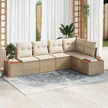 vidaXL Tuinbankenset 5 st Beige Poly riet, Tuin en Terras, Verzenden, Nieuw, 5 zitplaatsen