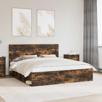 vidaXL Bedframe Gerookt eiken 180 x 200 cm Massief, Huis en Inrichting, Slaapkamer | Bedden, Verzenden, Nieuw, Bruin, Hout