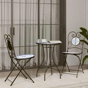 vidaXL Bistroset mozaïek ijzer en keramiek blauw en wit, Tuin en Terras, Verzenden, Nieuw, Overige materialen, 3 zitplaatsen