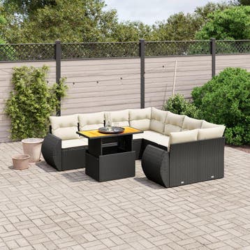 vidaXL 9-delige Loungeset met kussens poly rattan zwart, Tuin en Terras, Verzenden, Nieuw, Loungeset