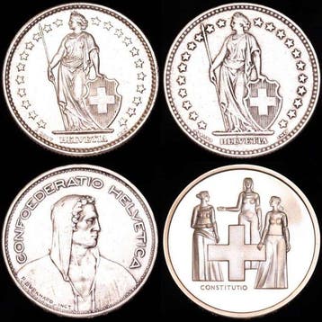 Zwitserland. Lot of 4 coins: 2 & 5 Francs 1921/1957 (Zonder, Postzegels en Munten, Munten | Europa | Niet-Euromunten