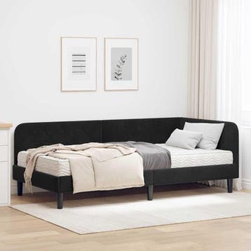 vidaXL Hoekbedframe Zwart 90 x 190 cm Fluweel, Verzenden, Nieuw, Zwart, Stof