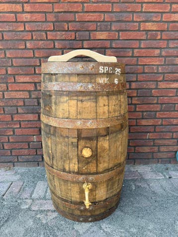 Eiken houten Whiskyvat 125L - regenton met messing kraan, Tuin en Terras, Regentonnen, Met kraantje, Ophalen of Verzenden, Hout
