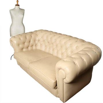 Vintage Chesterfield bank 25 Seater creme soft seat No331537, Ophalen of Verzenden
