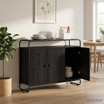 vidaXL Dressoir Zwart eiken 102 x 35 x 75 cm Bewerkt hout, Verzenden, Nieuw, Overige houtsoorten, Minder dan 50 cm