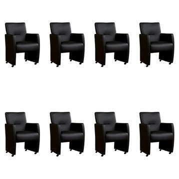 Set van 8 Leren eetkamerstoelen Pleasure - Massif Nero, Ophalen of Verzenden, Nieuw, Leer, Vijf, Zes of meer stoelen