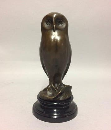 sculptuur, The young owl - 28 cm - Brons