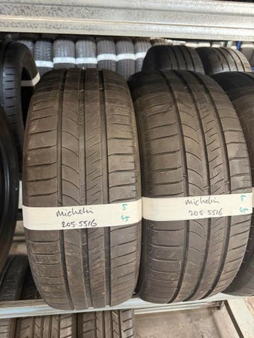 205-55-16 Michelin Zomerbanden 5mm Incl Montage 205 55 16, Ophalen, Gebruikt, 16 inch, 205 mm