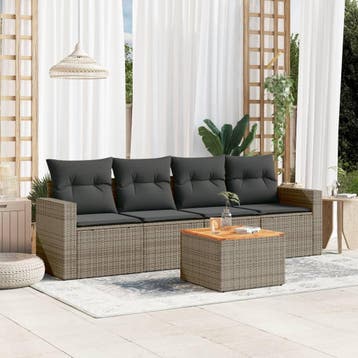 vidaXL 5-delige Loungeset met kussens poly rattan grijs, Verzenden, Nieuw, Loungeset