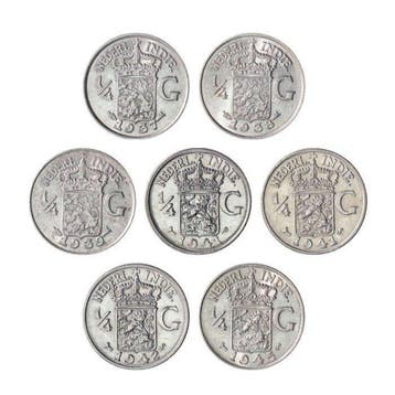 Nederlands-Indië. 1/4 Gulden 1937 t/m 1945 S KWALITEIT (lot