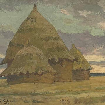 Franse school (XX) - Paysage aux meules de foin (vendu sans, Antiek en Kunst