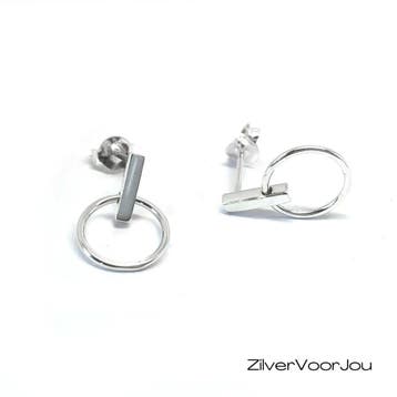 Zilveren oorstekers staafje ringetje, Verzenden, Nieuw, Zilver