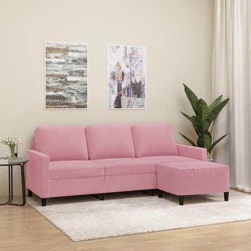 vidaXL Driezitsbank met voetenbank 180 cm fluweel roze, Huis en Inrichting, Verzenden, Minder dan 150 cm, Stof, Driepersoons