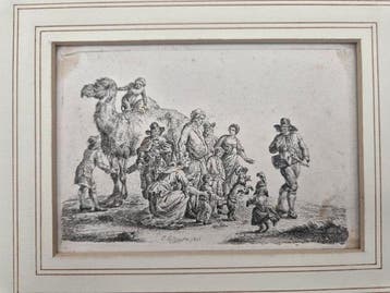 P. Le Roy (XIX) - Voorstelling van diverse figuren, apen en, Antiek en Kunst
