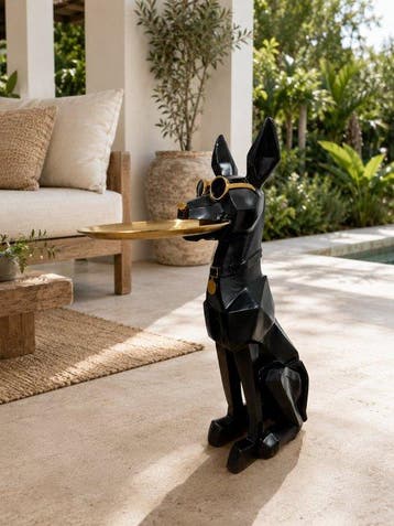 Beeld, black dog in origami modern - 76 cm - polyresin, Antiek en Kunst