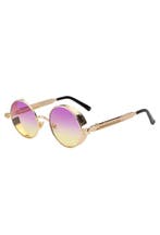 Ronde Bril Steampunk Vintage Goud Montuur Rond Paars Gele Gl, Ophalen of Verzenden, Nieuw, Paars