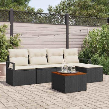 vidaXL Tuinbankenset 6 st Zwart poly rattan, Tuin en Terras, Verzenden, Nieuw, Rotan, 6 zitplaatsen
