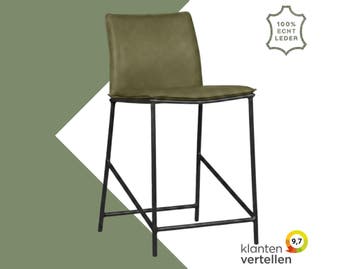 Leren barkruk laag Favor - Granada Moss (olijf/groen) -, Huis en Inrichting, Barkrukken, 60 tot 90 cm, Nieuw, Leer, Ophalen of Verzenden