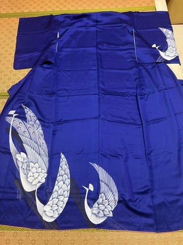 Blauwe pauw betaalt kimono. - Zijde - Japan - 20e eeuw