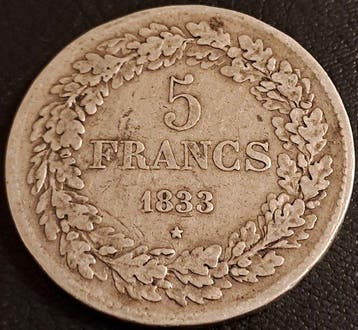 België. Leopold I. 5 Francs 1833 (Zonder minimumprijs)