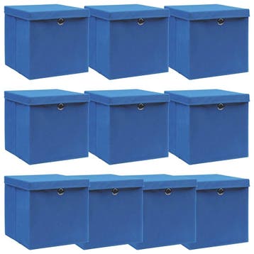 vidaXL Opbergboxen met deksel 10 st 32x32x32 cm stof blauw, Huis en Inrichting, Verzenden, Nieuw
