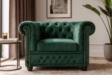 Fauteuil CHESTERFIELD antieke uitstraling fluweel, Ophalen of Verzenden, Nieuw