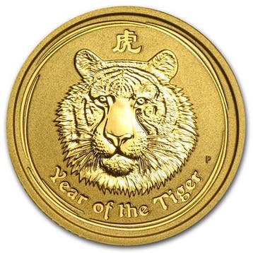 Gouden Lunar II - 1/10 oz 2010 Year of the Tiger, Verzenden, Losse munt, Goud