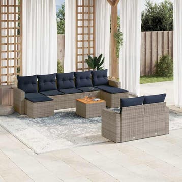 vidaXL 10-delige tuinbankset met kussens, grijs polyrotan, Verzenden, Nieuw