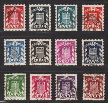 Saarland 1949 - SAAR Dienst 33-44, Wappen 1949 compleet, Gestempeld