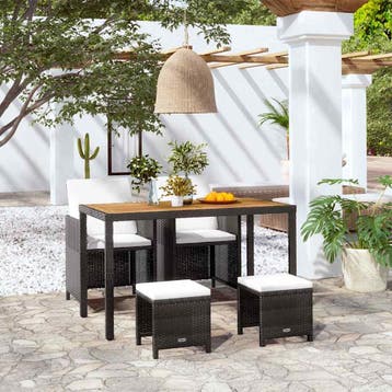 vidaXL 5-delige Tuinset poly rattan en acaciahout zwart, Verzenden, Nieuw, 4 zitplaatsen, Tuinset
