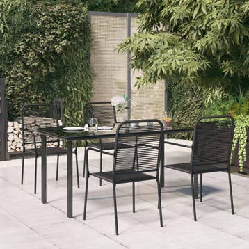 vidaXL 5-delige Tuinset katoenen touw en staal zwart, 4 zitplaatsen, Verzenden, Nieuw, Rvs