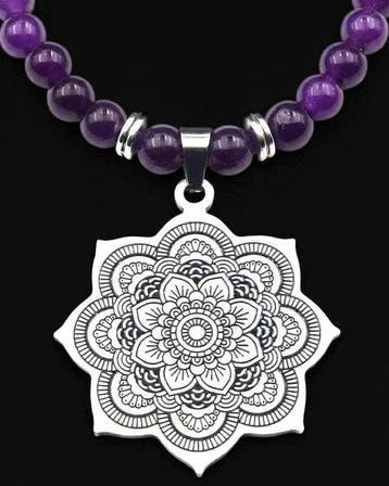 Amethist - Halsketting Bloem van Boeddha (Lotus) -