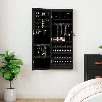 vidaXL Sieradenkast met spiegel en LED wandgemonteerd zwart, Huis en Inrichting, Woonaccessoires | Spiegels, Verzenden, Nieuw