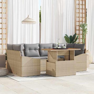 vidaXL Tuin Sofa Set 7 st Beige Poly riet, Tuin en Terras, Tuinsets en Loungesets, Verzenden, Nieuw, Rotan, 7 zitplaatsen