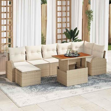 vidaXL Tuin Sofa Set 8 st Beige Poly riet, Verzenden, Nieuw, Rotan, 8 zitplaatsen