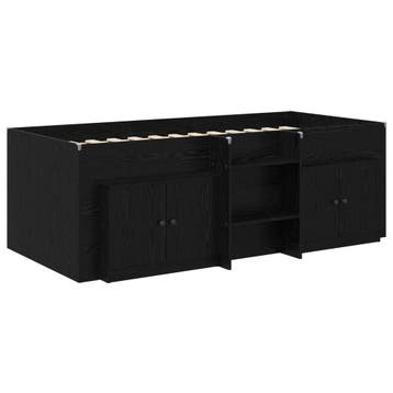 vidaXL Loft Bed Frame met Kast met opslag 3 st Zwart Bewerkt, Verzenden, Nieuw, Zwart, Hout