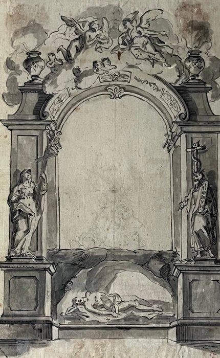 Italiaanse school (XVIII) - Progetto per cappella gentilizia, Antiek en Kunst, Kunst | Schilderijen | Klassiek