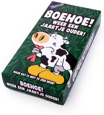 Tissuebox Boehoe weer een jaartje ouder, Ophalen of Verzenden, Nieuw