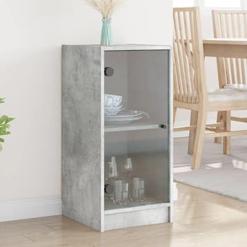 vidaXL Bijzetkast met glazen deuren 35x37x75,5 cm betongrijs, Minder dan 50 cm, Verzenden, Nieuw, Minder dan 100 cm
