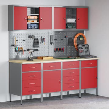 vidaXL Werk kast met lade met slot 10 st Rood Engineered, Verzenden, Nieuw