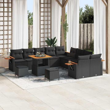 vidaXL Tuinbankenset 17 st 10-zits Zwart poly rattan, Verzenden, Nieuw, 7 zitplaatsen