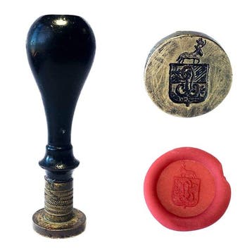 Antique Heraldic Brass and Wood Sealing Wax Stamp / Signet