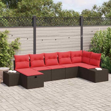 vidaXL Tuin Sofa Set 7 st Bruin poly rattan, Tuin en Terras, Verzenden, Nieuw, 7 zitplaatsen