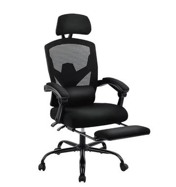 Ergonomische draaistoel mesh met ligfunctie en voetsteun, Verzenden, Zwart, Nieuw, Ergonomisch