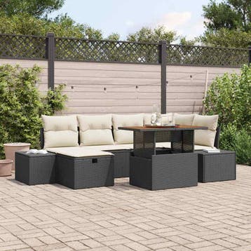 vidaXL Tuin Sofa Set 7 st Zwart poly rattan, Verzenden, Nieuw, Rotan, 7 zitplaatsen
