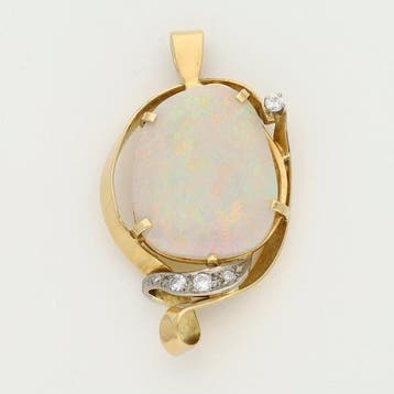 Hanger - 18 karaat Geel goud - Diamant - Opaal