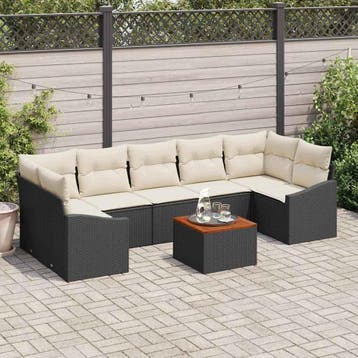 vidaXL Tuinbankenset 8 st Zwart poly rattan, Verzenden, Nieuw, 8 zitplaatsen